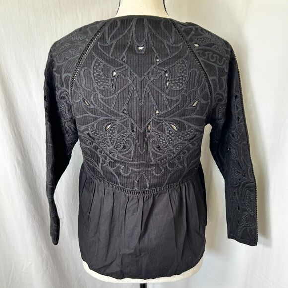 Boho Peasant Shacket Top Lucky Brand Embroidered Black Folk Western Indie Sz S - Picture 3 of 16